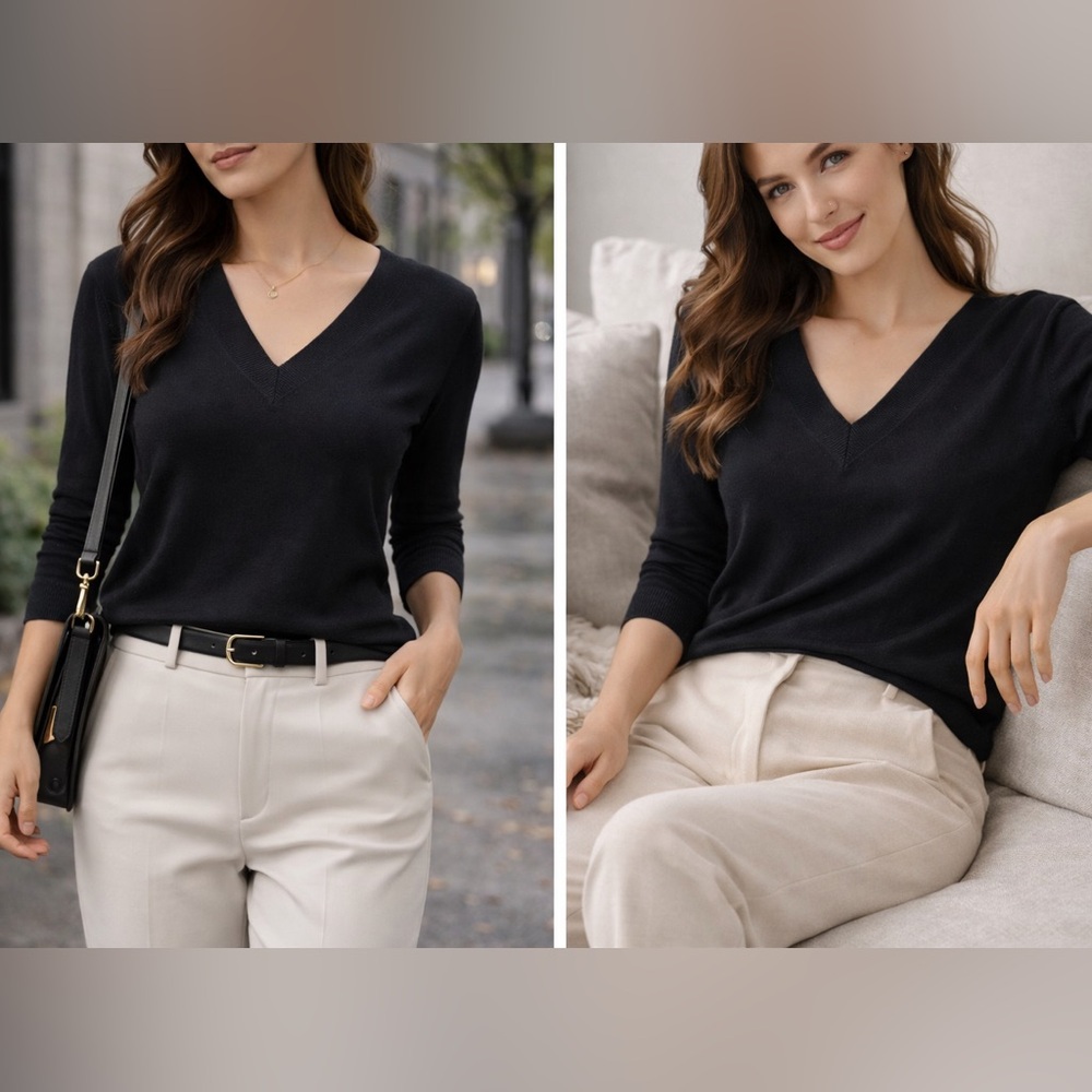 COS Black 100% Wool V-Neck Sweater, Size:S